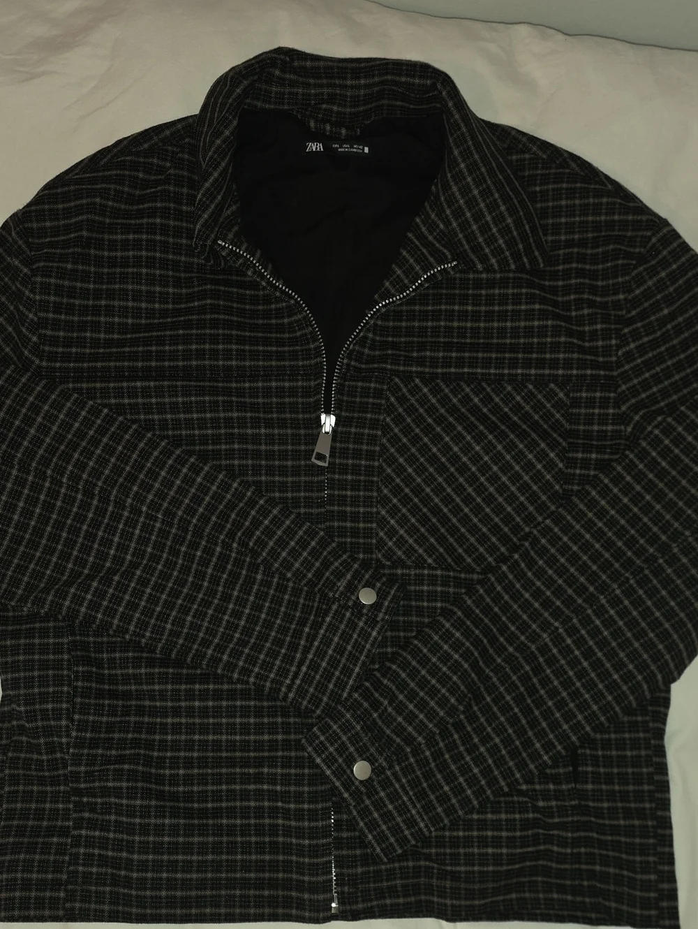 Zara Black and Gray Plaid Half-Zip Shirt Jacket